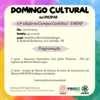 UNESPAR apresenta a 10ª Edição do Domingo Cultural com a Orquestra Tom Jobim (Palmeira) e estudantes dos cursos de música da EMBAP